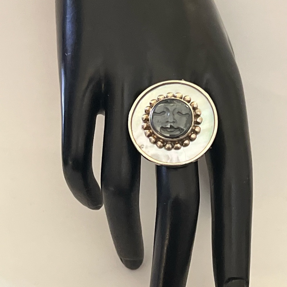 Genuine SAJEN Sterling silver, Mother of Pearl and hematite healing Sun sz 10